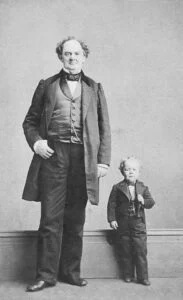 P.T. Barnum, pictured with another of his so-called “freaks,” Commodore Nutt, employed Isaac Sprague.
