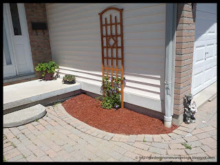 small garden bed between sidewalk and garage replanted