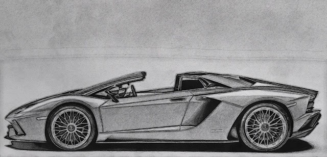 lamborghini aventador s roadster side view pencil drawing