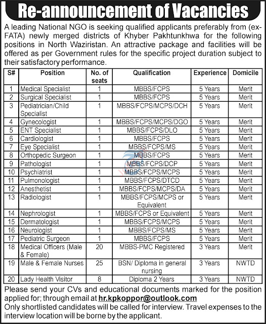 Non Governmental Organization NGO Peshawar Jobs 2024 for male nurse