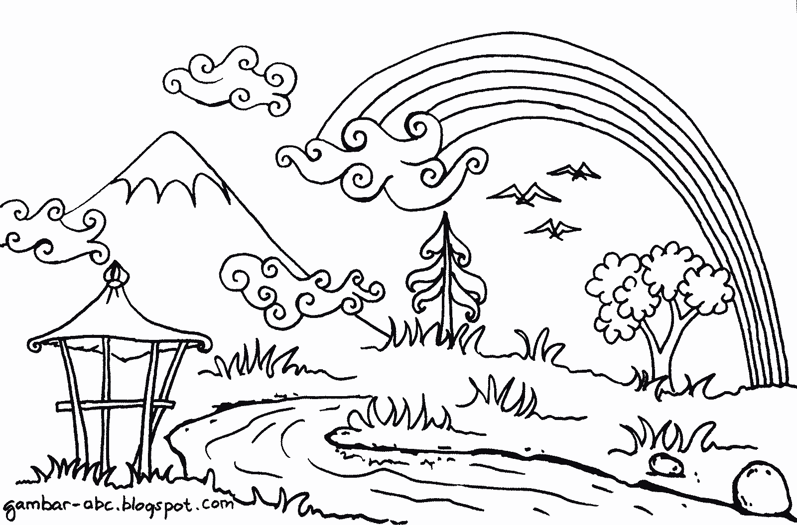 Gambar Mewarnai Pemandangan Pelangi