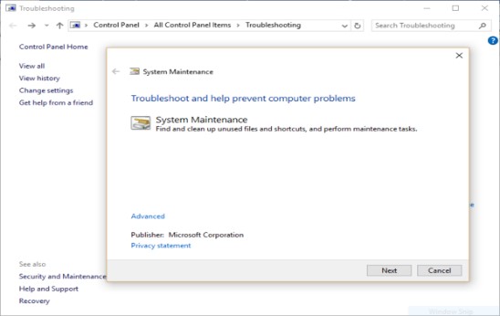 Launch Windows troubleshooter