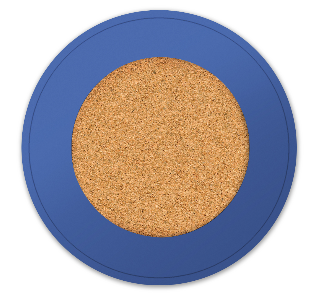 round cork board, blue wood frame