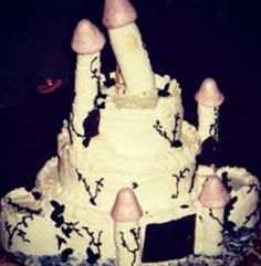 Erotic cake showing multi-organ castle