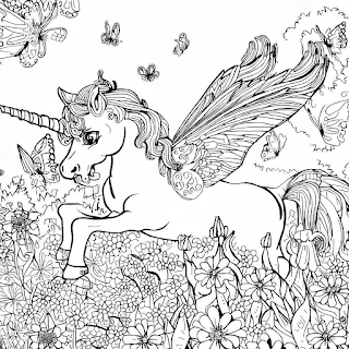 Deixe sua criatividade fluir com este desenho para colorir de um unicórnio em um jardim cheio de flores deslumbrantes.