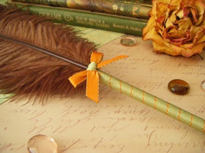 Ostrich Feather PenBrown Olive greenHARVEST by rubydollcreations