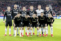 SEVILLA F. C. - Sevilla, España - Temporada 2017-18 - Clément Lenglet, N'Zonzi, Gabriel Mercado, Franco Vázquez, Diego Rico y Joaquín Correa; Corchia, Éver Banega, Pablo Sarabia, Luis Muriel y Sergio Escudero. CLUB ATLÉTICO DE MADRID 1 (Diego Costa) SEVILLA F. C. 2 (Jesús Navas, Joaquín Correa). 17/01/2018. Copa del Rey, cuartos de final, partido de ida. Madrid, estadio Wanda-Metropolitano