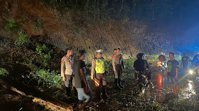 Gotong Royong TNI-Polri Bersihkan Pohon Tumbang di Puncak Lalingato