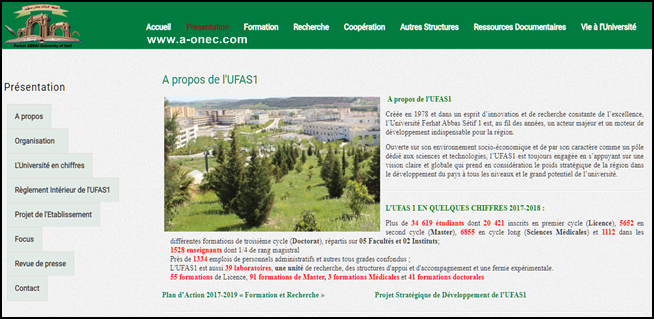 Le site officiel de l'Université Ferhat Abbas Sétif 1