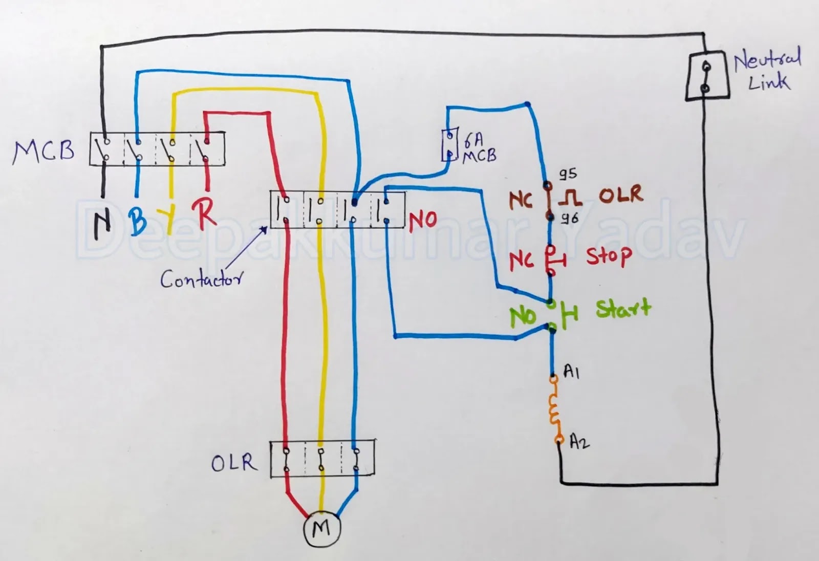 Dol Starter Control And Power Wiring Diagram Dol Starter Deepakkumar Yadav