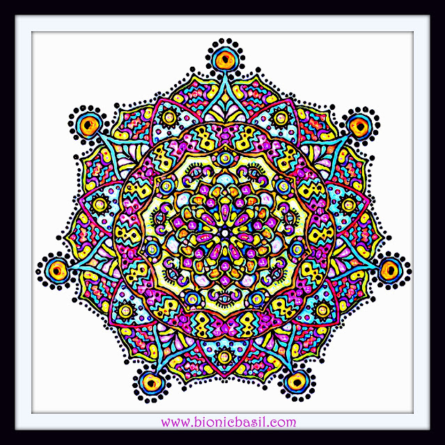 Mandalas on Monday ©BionicBasil® Colouring With Cats Mandala #141 coloured by Cathrine Garnell