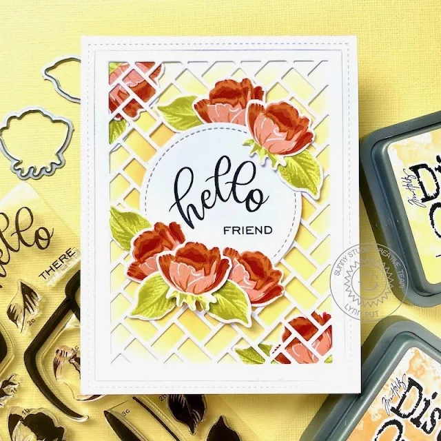 Sunny Studio Stamps: Frilly Frame Dies Potted Rose Friendship Card by Lynn Put