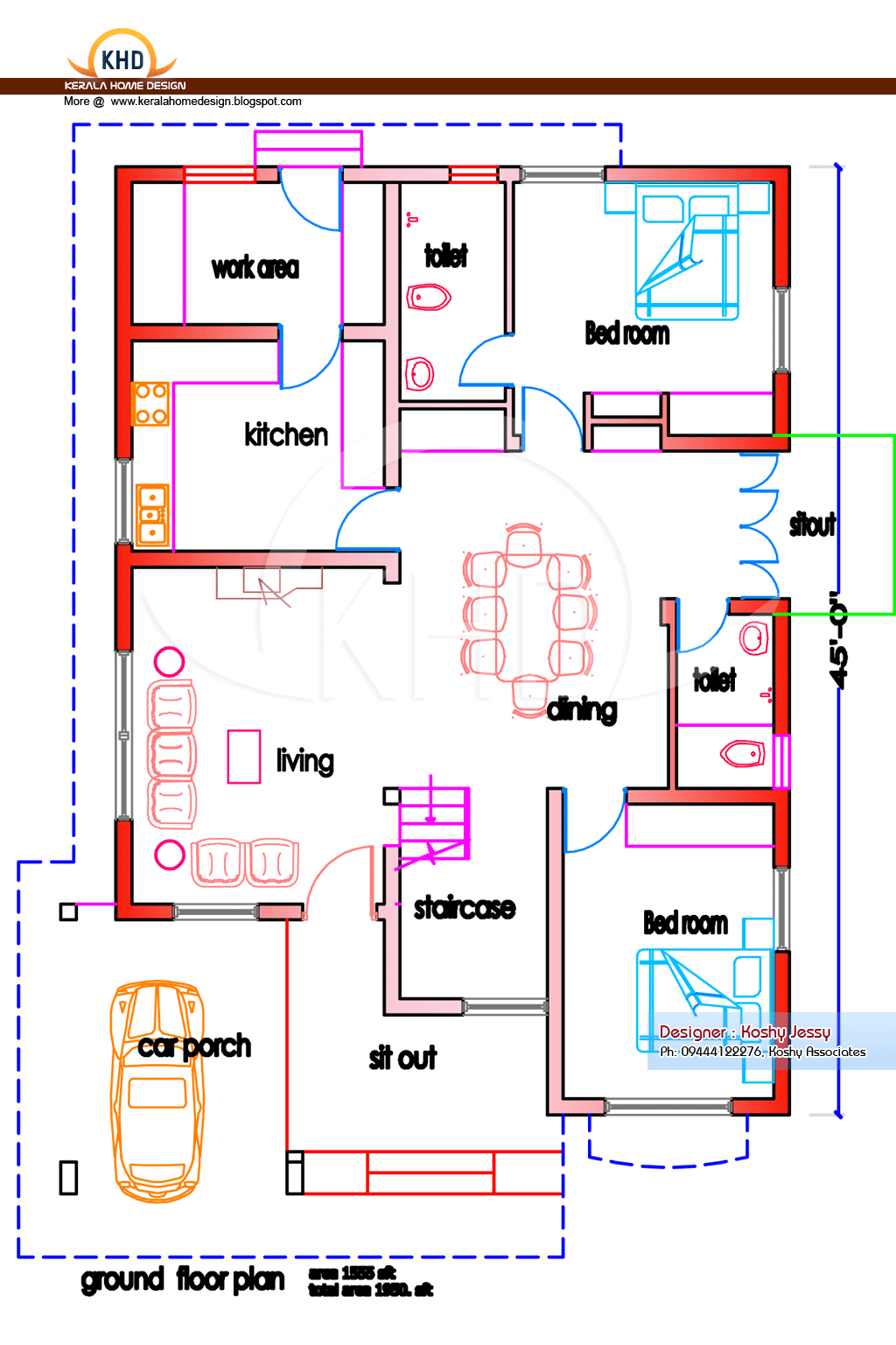  Home  plan  and elevation 1950 Sq  Ft  home  appliance