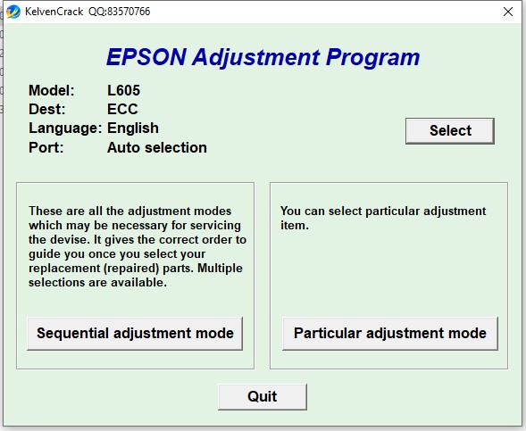 Reset Epson L605 Adjustment Program