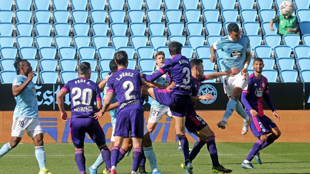 1-1: 90+4', Jeison Murillo cabecea la falta botada por Iago Aspas para batir a Roberto y conseguir el empate. REAL CLUB CELTA DE VIGO 1 REAL VALLADOLID C. F. 1. 28/02/2021. Campeonato de Liga de 1ª División, jornada 25. Vigo, Pontevedra, estadio Abanca Balaídos. GOLES: 0-1: 69’, Fabián Orellana. 1-1: 90+4’, Jeison Murillo.