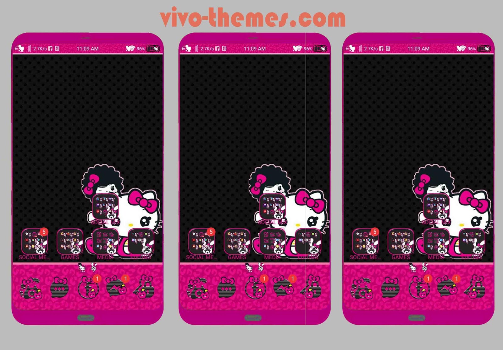 Hello Kitty Black Pink Theme For Vivo Android Vivo