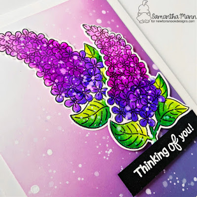 Lilac Card by Samantha Mann for Newton's Nook Designs, Distress Oxide Inks, Thinking of You, cards, Card Making, #newtonsnook #newtonsnookdesigns #lilac #lilacs #disterssoxide