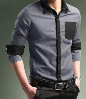 Kemeja Slimfit Pria Silver Black Keren