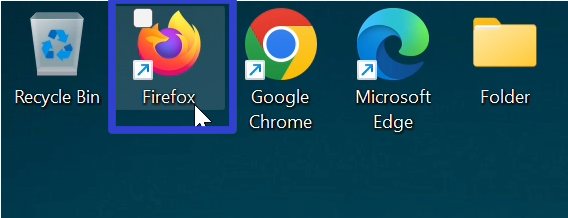 The cursor double clicks the Firefox shortcut icon on the Desktop.