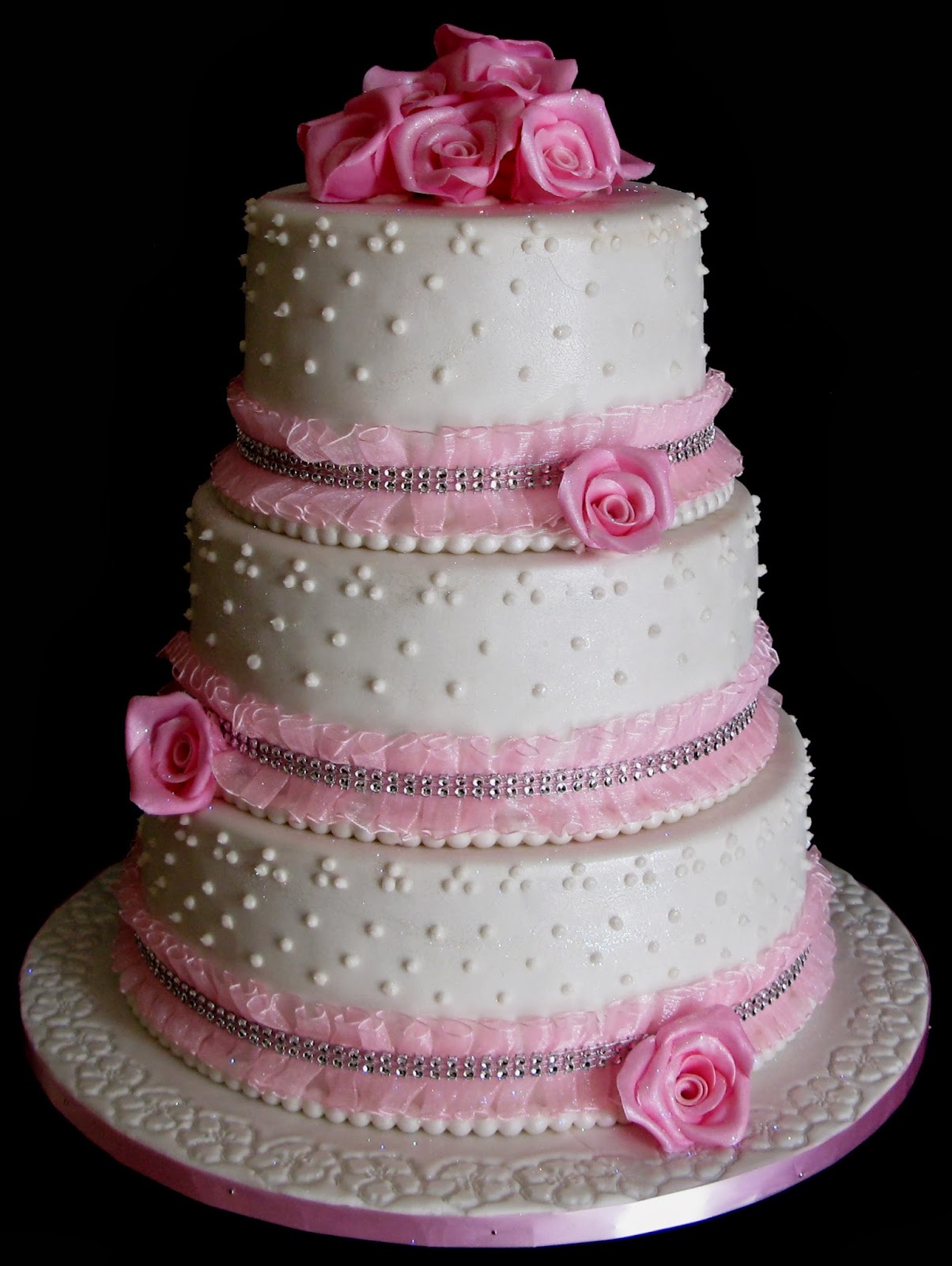 pink rose wedding cake Three Layer Wedding Cake : Pink Roses