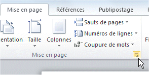 Word - capture d'écran - mise en page - lanceur de boîte de dialogue