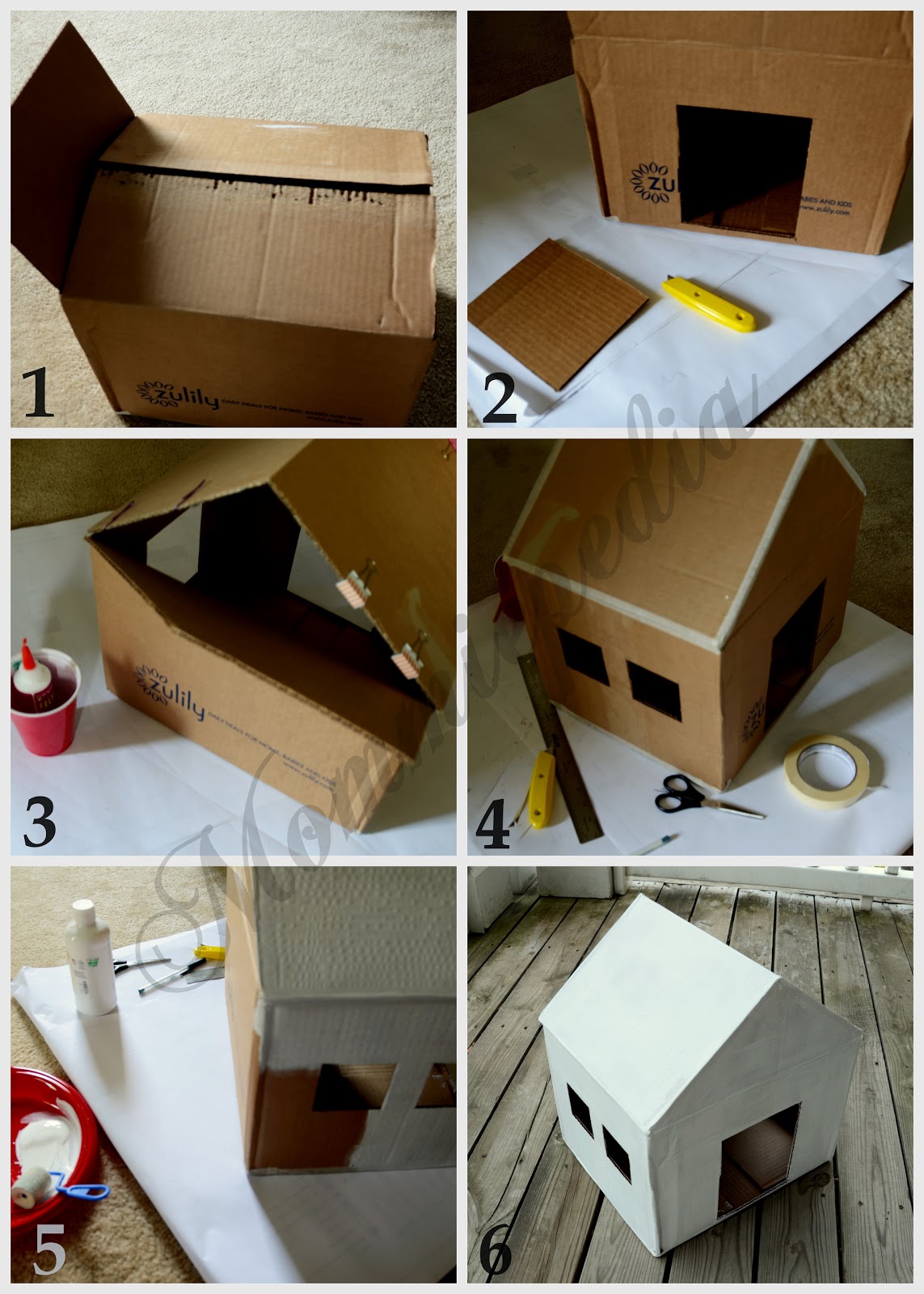 Mommiepedia: Dog House from a recycled box