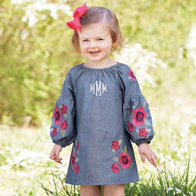 girl's personalized floral bubble sleeve dress