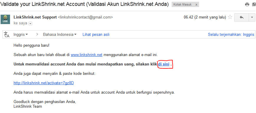 Verifikasi Akun Linkshrink