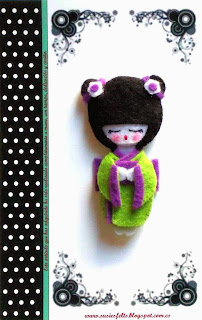 Susies, kokeshis, broches, fieltro, muñecas, japonesas, handmade