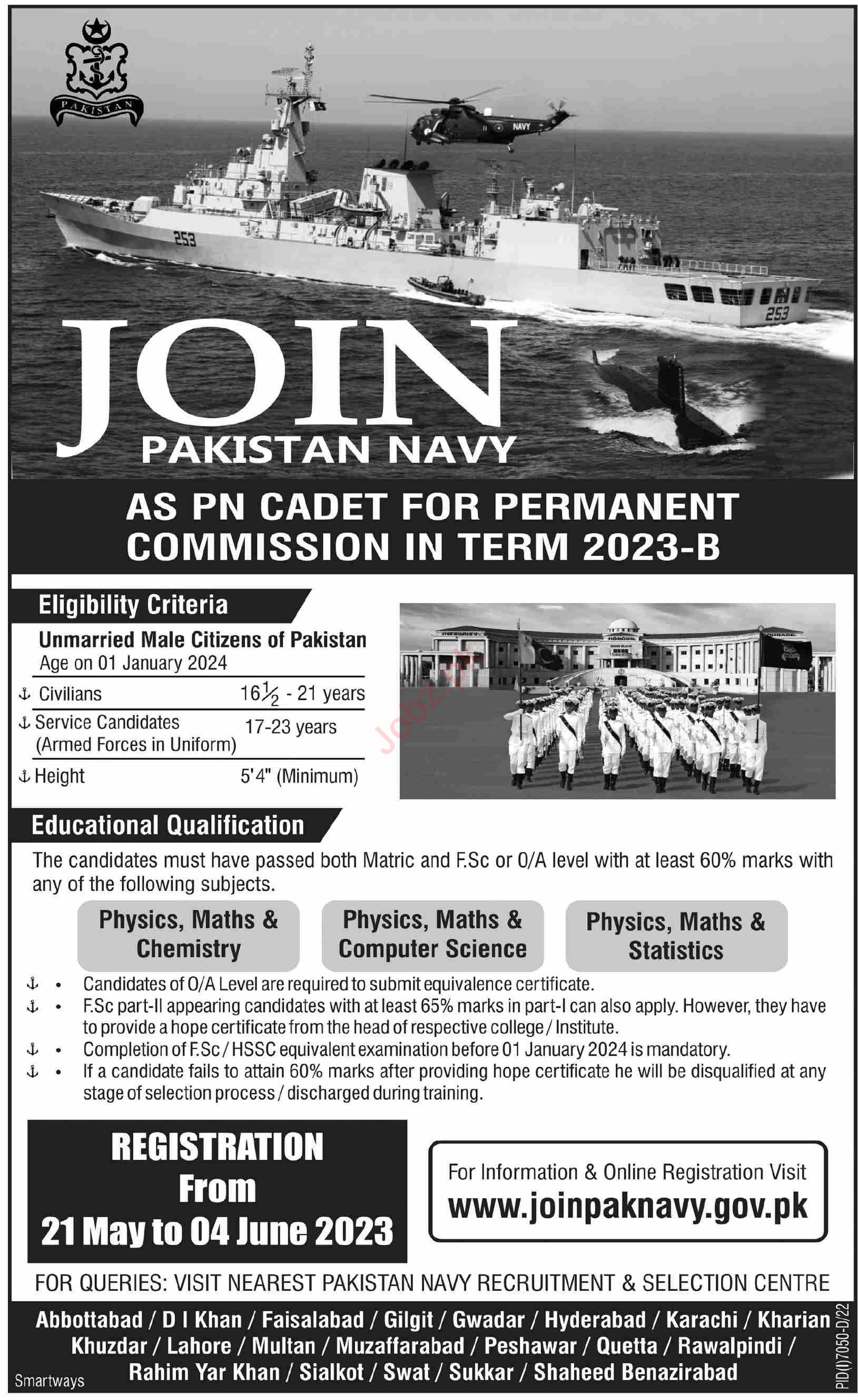 Join Pak Navy as PN Cadet Jobs Advertisement 2023