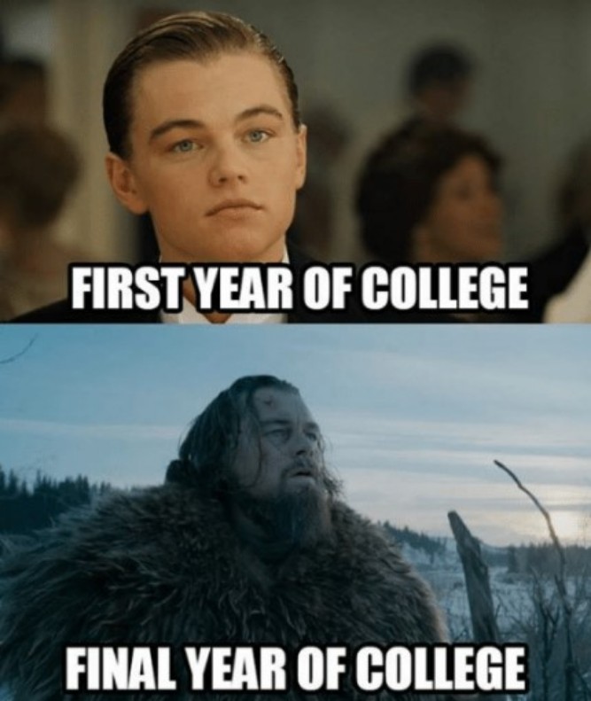 First-year of college vs final year of college! - funny memes pictures, photos, images, pics, captions, jokes, quotes, wishes, quotes, sms, status, messages, wallpapers.