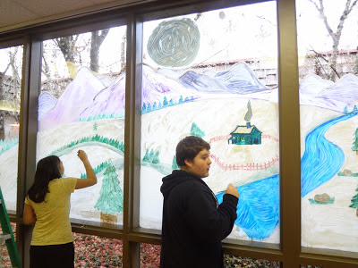 winter window painting with kids