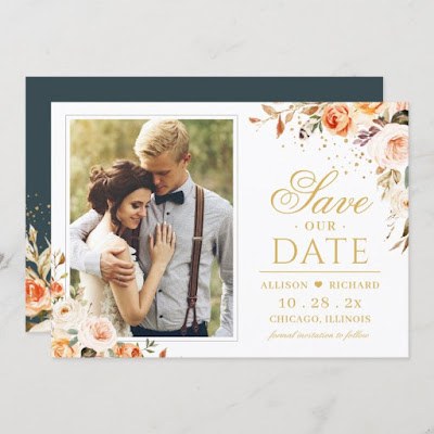  Autumn Gold Floral Bohemian Chic Photo Wedding Save The Date