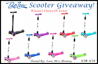 Winner's Choice of BeLeev Scooter Giveaway! 3-Wheel Scooter, kids scooter, kids bike, kids ride, light up wheels, adjustable scooter, scooter for kids