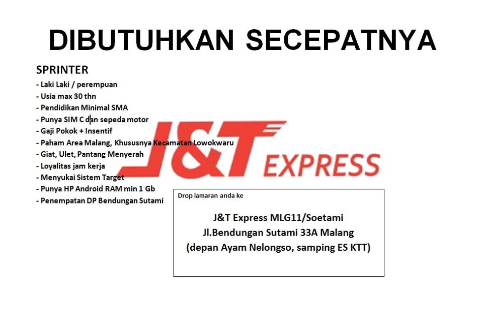Lowongan Kerja J&T Express Malang Oktober 2017