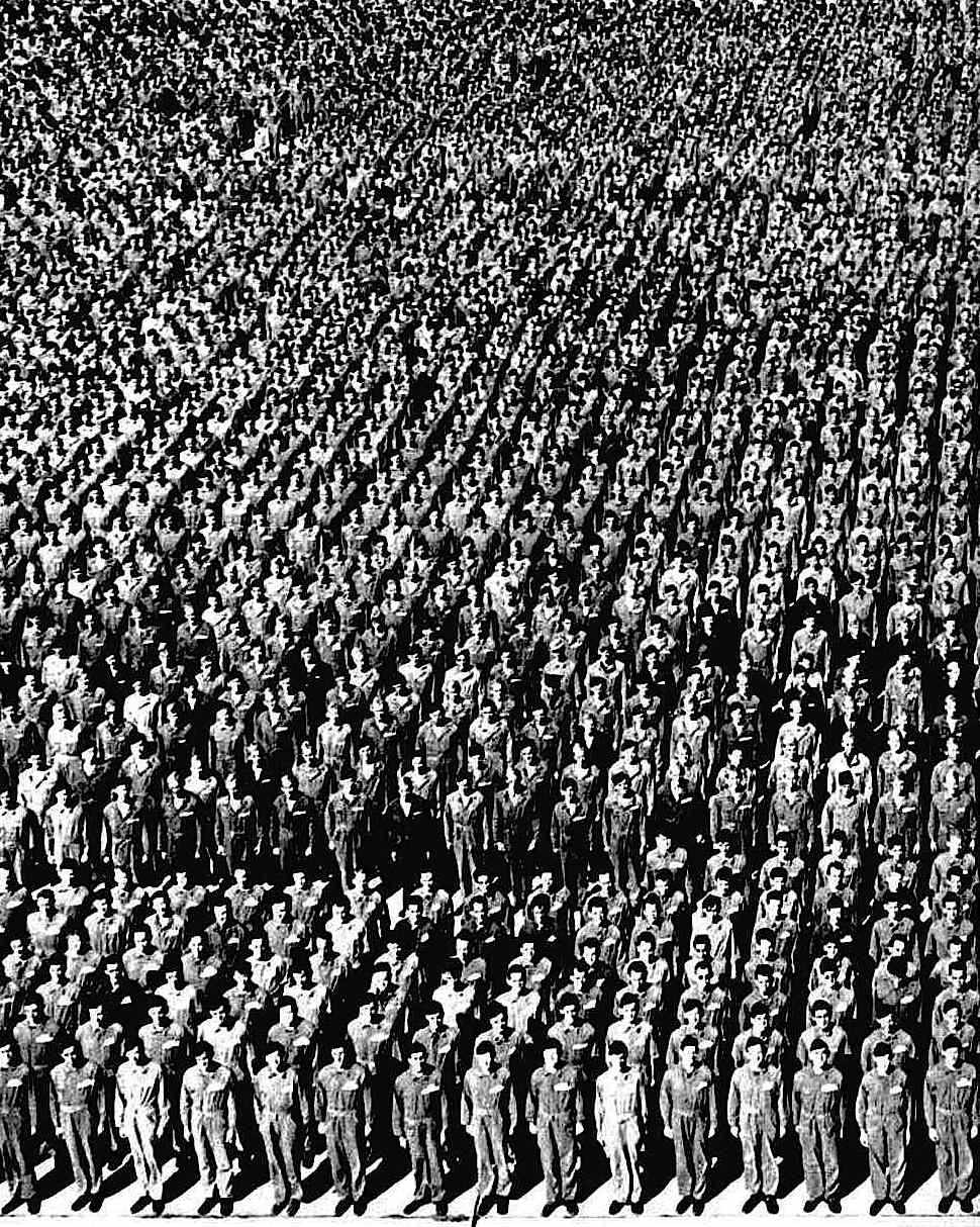 1941 USA troops at attention, an aerial group photograph