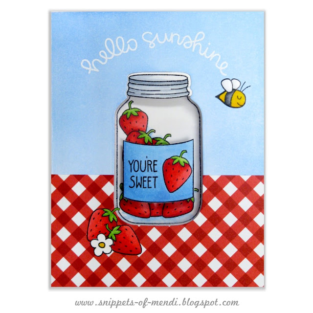 Lawn Fawn Summertime Charm Strawberry Jar Window Card by Mendi Yoshikawa