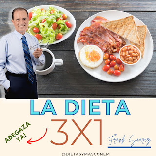 La dieta consiste en comer 3 alimentos saludables a los que el le llama “los alimentos A de adelgazante”, estos serian frutas, verduras, carne magra, frutos secos etc…  y también puedes agregar un alimento E al que le llama los alimentos enemigos, estos podrían ser: Harinas, aceites, salsas, bollería etc…