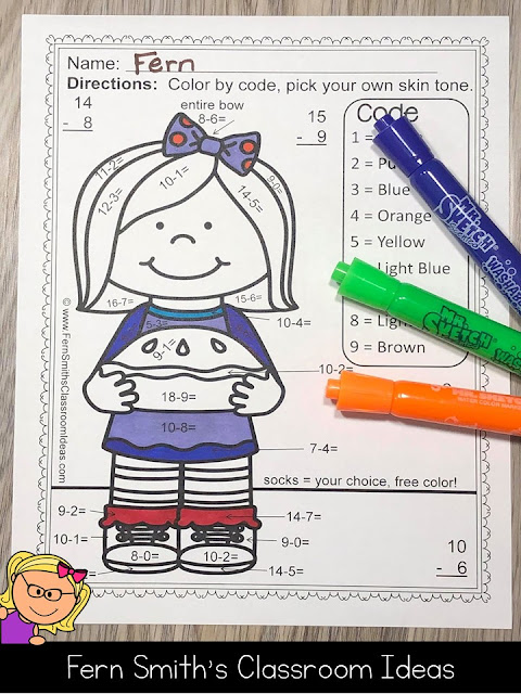 ** BEST SELLER ** You will love the ease of these Ten Adorable Fall Themed Color by Number Addition and Subtraction for Fall and Autumn Resource. Your students will adore these TEN Fall Color By Number Worksheets while learning and reviewing important skills at the same time! You will love the no prep, print and go ease of these printables. As always, answer keys are included. 10 adorable Fall Themed Color by Code Addition and Subtraction for Fall and Autumn. #FernSmithsClassroomIdeas