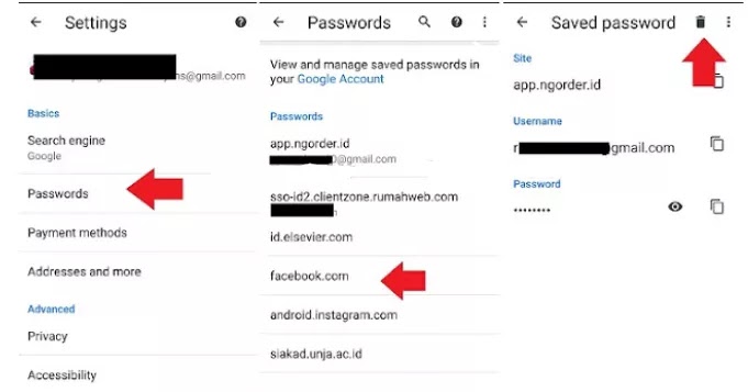 menghapus password yang tersimpan di google chrome lewat android