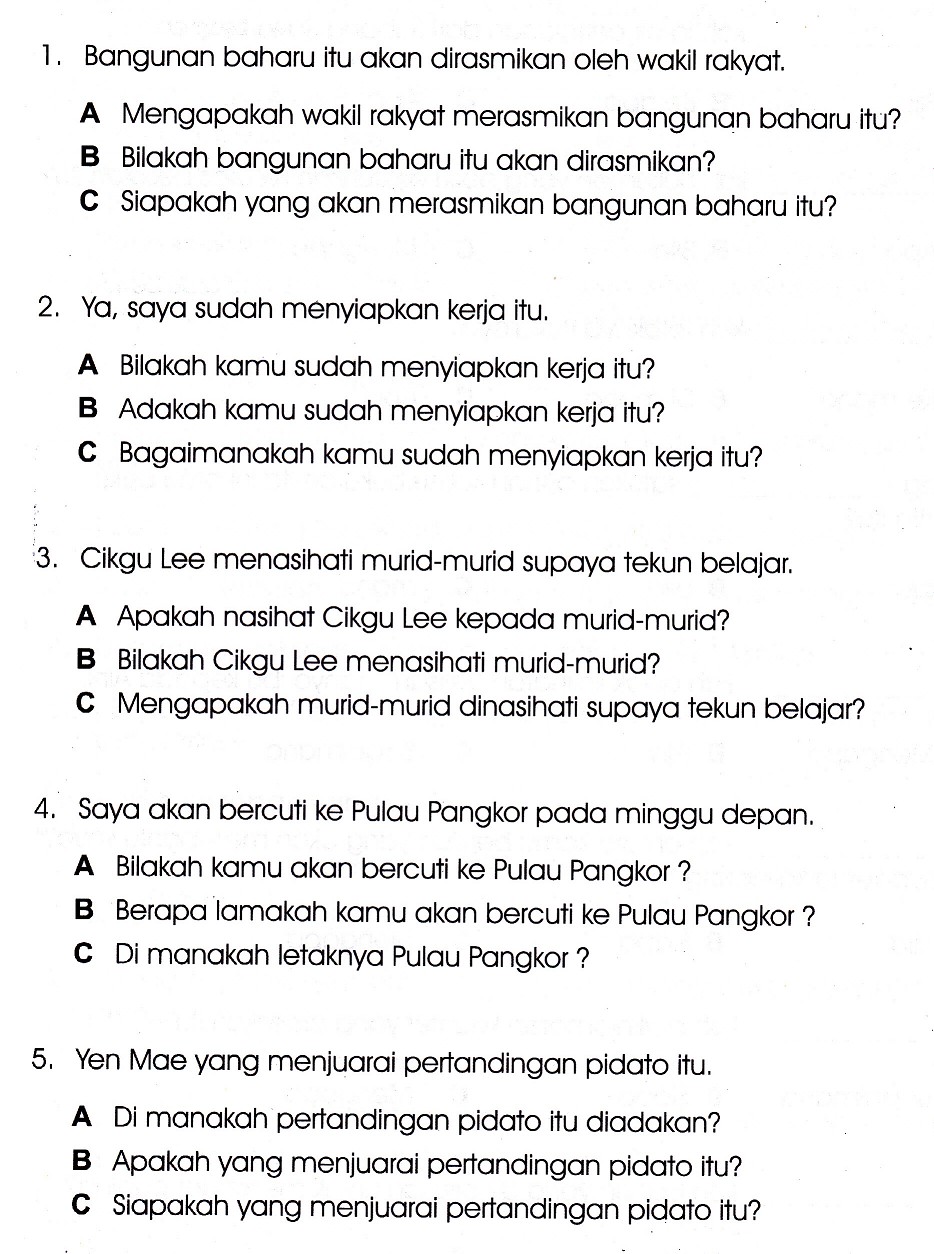 Saya Suka Bahasa Malaysia Latihan