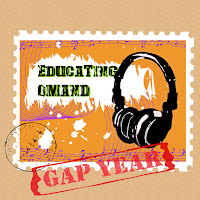 Educating Omand in green on an orange postage stamp on a brown envelope with a black postmark and a rubber stamp that says Gap Year