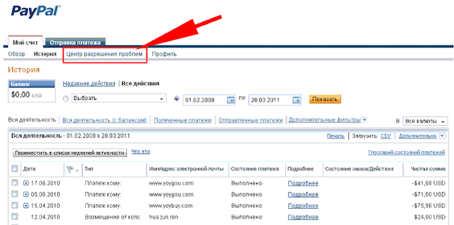 Центр разрешения проблем на PayPal