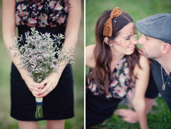 purple simple bouquet and untamed petals hairpiece