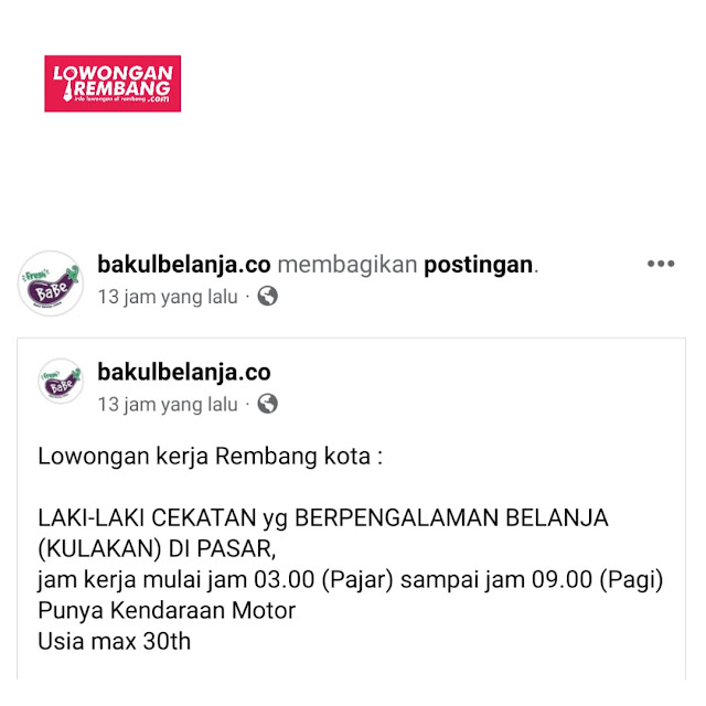 Lowongan Kerja Pegawai Kulakan Bakul Belanja Online Rembang Tanpa Syarat Pendidikan