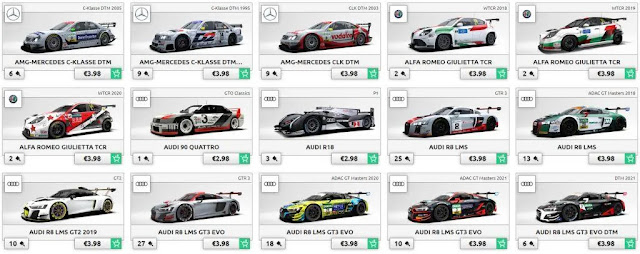 List of Free Cars and Circuits in RaceRoom Racing Experience Game