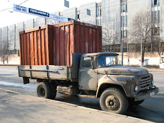 A Truck on the wrong side of the tracks in Moscow