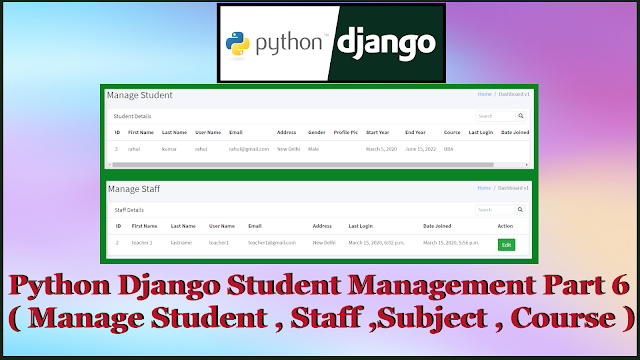 Python Django Student Management System Part 6 | Manage Student,Staff,Subject,Course