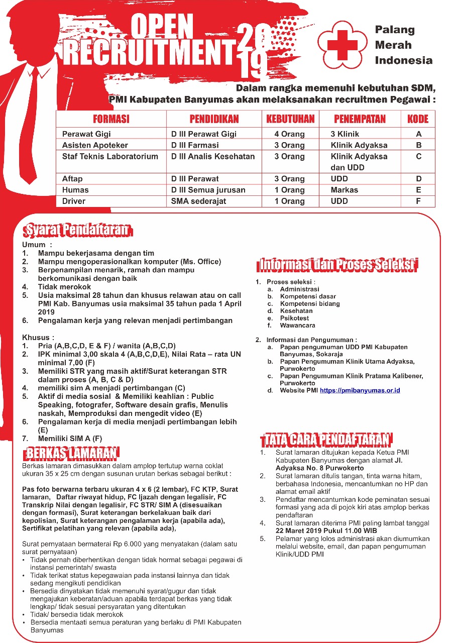 Open Recruitment Pegawai PMI Tahun 2019 Lokernas com 