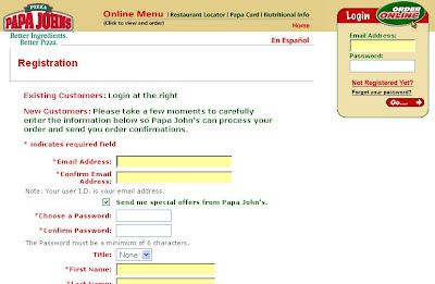 Papa John's User Registration